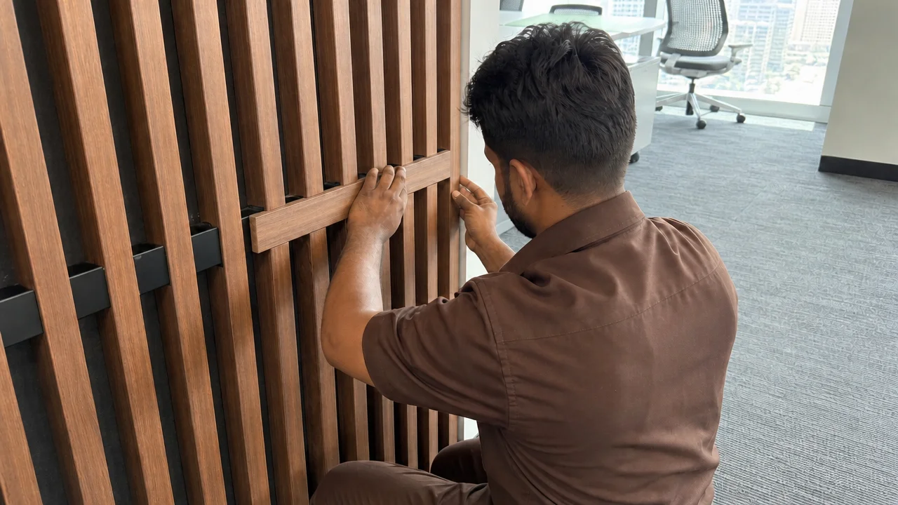 LuxeCraft commercial partition woodwork in Dubai
